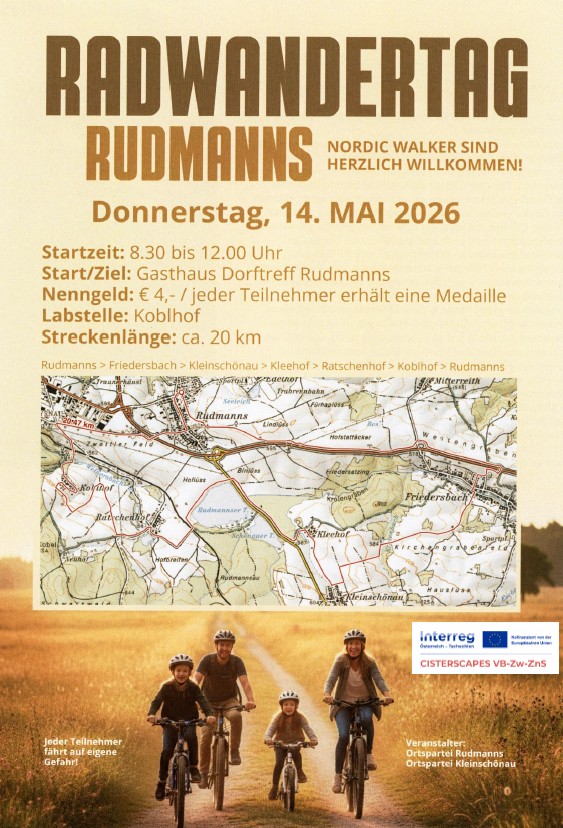Plakat Radwandertag Rudmanns am 14. Mai 2026